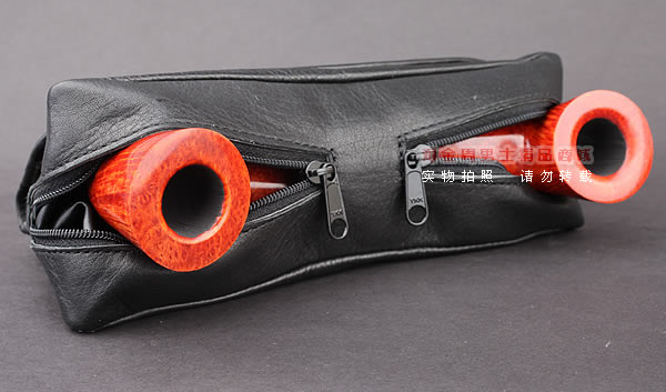 进口烟具 原装正品意大利lubinski真皮2斗烟斗皮包 I714 黑色-4